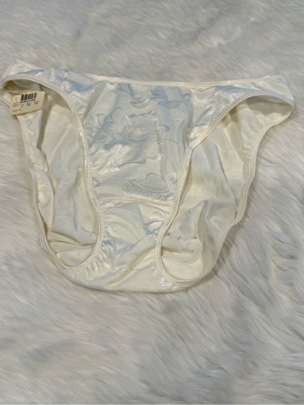 Vintage Victoria's Secret Sheer Floral Bikini Panty Gold Crown White New Size L